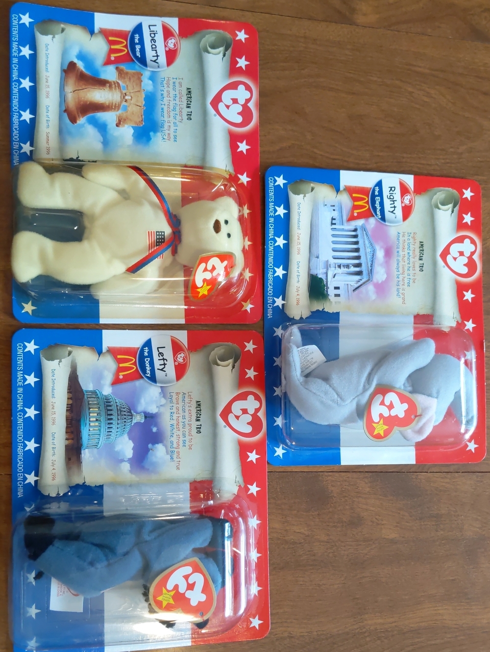 New In Box American Trio BEANIE BABIES 1996